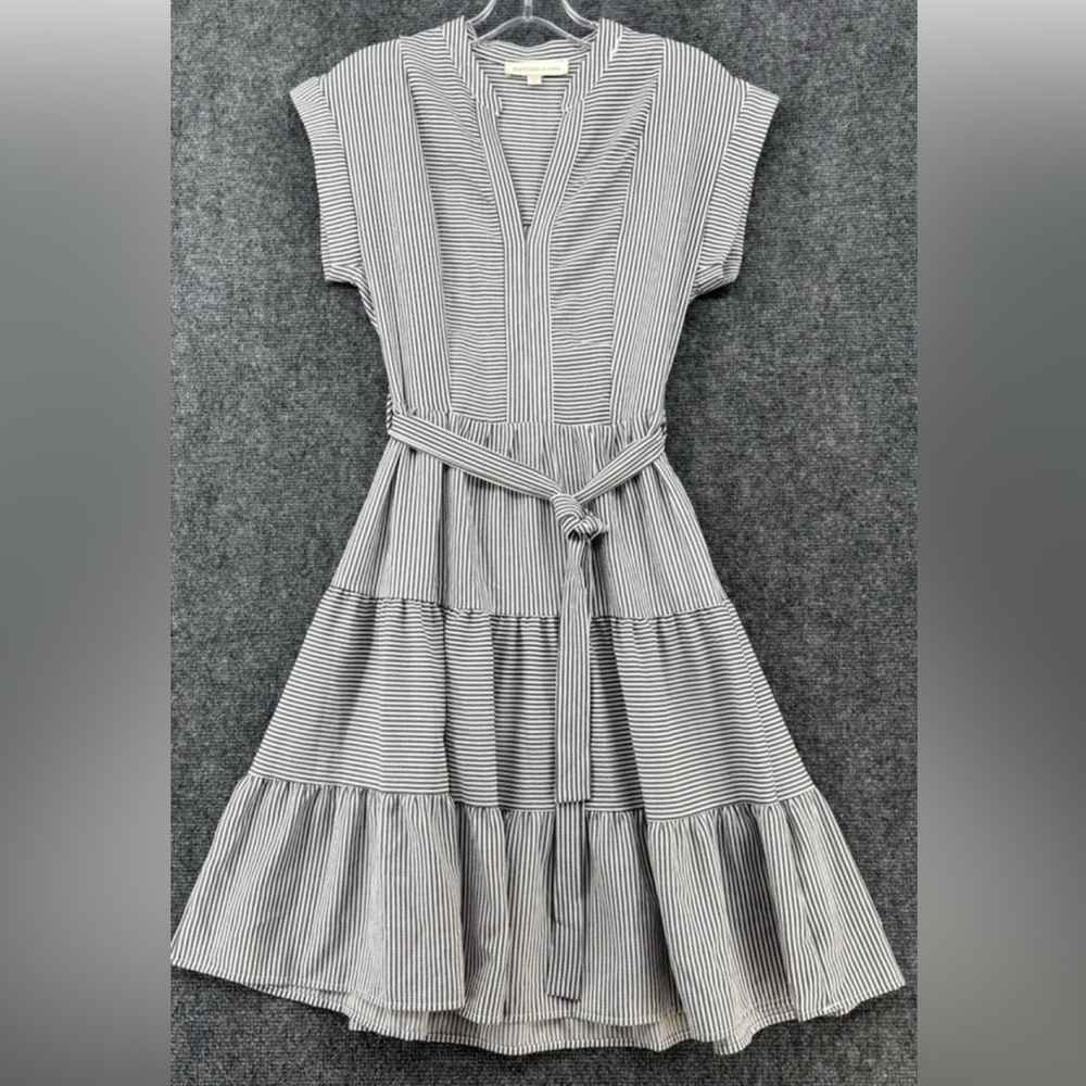Monteau Black and White Striped Midi Dress